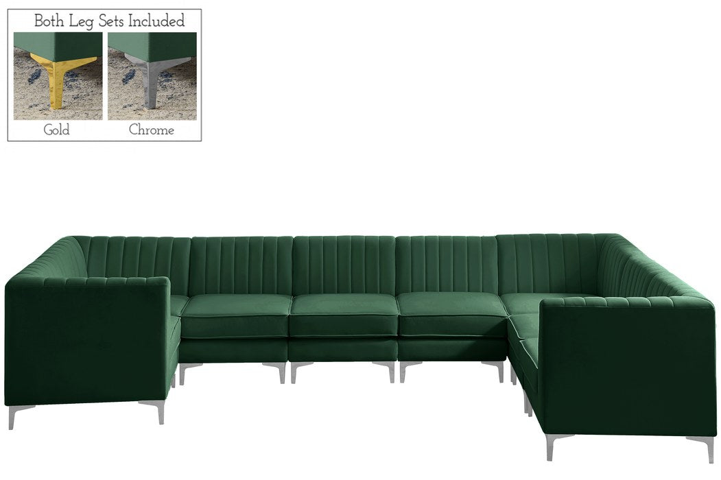 Meridian Furniture - Alina 142" Green Velvet Upholstered 8pc. Sectional - 604Green-Sec8C - GreatFurnitureDeal