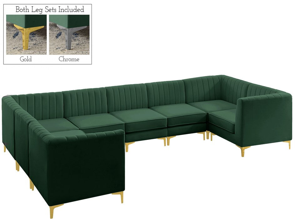 Meridian Furniture - Alina 142" Green Velvet Upholstered 8pc. Sectional - 604Green-Sec8C - GreatFurnitureDeal