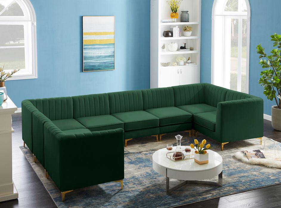 Meridian Furniture - Alina 142" Green Velvet Upholstered 8pc. Sectional - 604Green-Sec8C - GreatFurnitureDeal