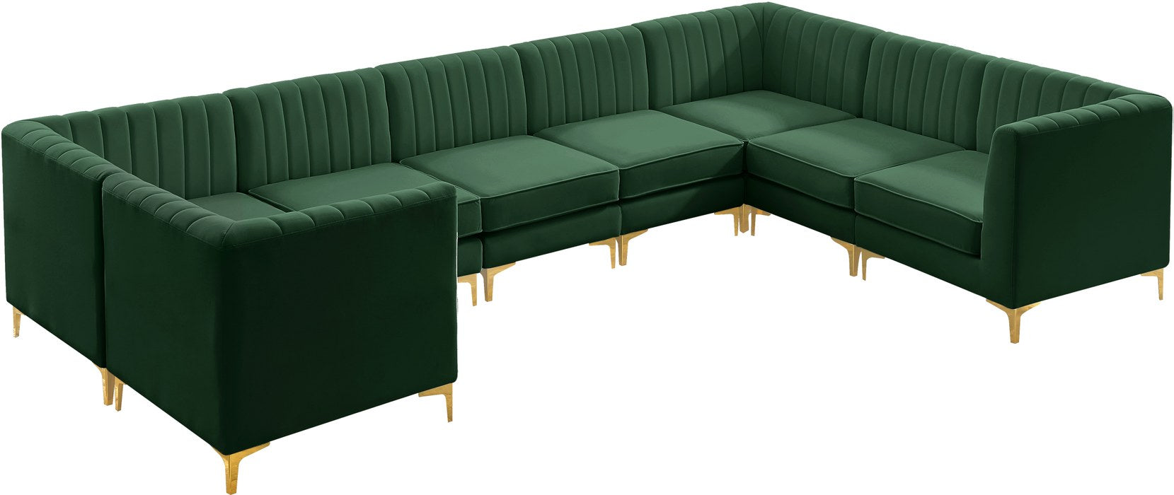 Meridian Furniture - Alina 142" Green Velvet Upholstered 8pc. Sectional - 604Green-Sec8C - GreatFurnitureDeal