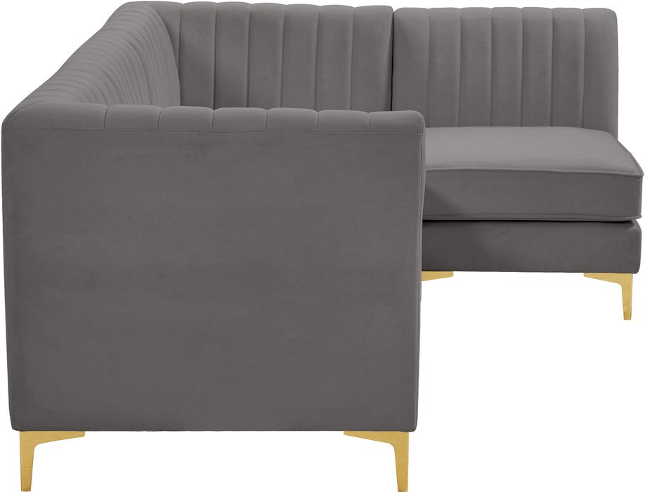 Meridian Furniture - Alina 91" Grey Velvet Upholstered 4pc. Sectional - 604Grey-Sec4A - GreatFurnitureDeal
