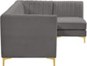 Meridian Furniture - Alina 91" Grey Velvet Upholstered 4pc. Sectional - 604Grey-Sec4A - GreatFurnitureDeal