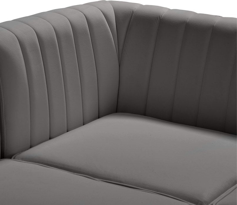 Meridian Furniture - Alina 91" Grey Velvet Upholstered 4pc. Sectional - 604Grey-Sec4A - GreatFurnitureDeal