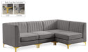 Meridian Furniture - Alina 91" Grey Velvet Upholstered 4pc. Sectional - 604Grey-Sec4A - GreatFurnitureDeal