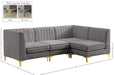 Meridian Furniture - Alina 91" Grey Velvet Upholstered 4pc. Sectional - 604Grey-Sec4A - GreatFurnitureDeal
