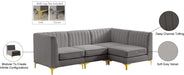 Meridian Furniture - Alina 91" Grey Velvet Upholstered 4pc. Sectional - 604Grey-Sec4A - GreatFurnitureDeal