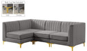 Meridian Furniture - Alina 91" Grey Velvet Upholstered 4pc. Sectional - 604Grey-Sec4A - GreatFurnitureDeal