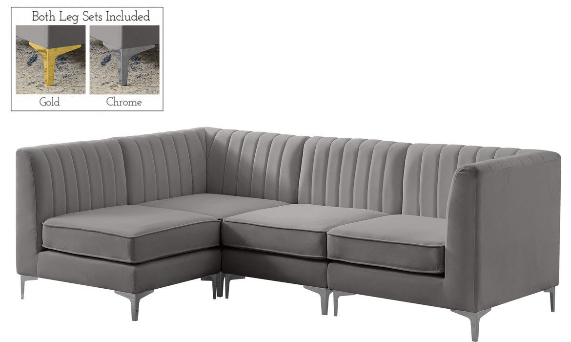 Meridian Furniture - Alina 91" Grey Velvet Upholstered 4pc. Sectional - 604Grey-Sec4A - GreatFurnitureDeal