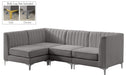 Meridian Furniture - Alina 91" Grey Velvet Upholstered 4pc. Sectional - 604Grey-Sec4A - GreatFurnitureDeal