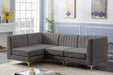 Meridian Furniture - Alina 91" Grey Velvet Upholstered 4pc. Sectional - 604Grey-Sec4A - GreatFurnitureDeal