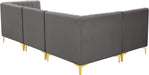 Meridian Furniture - Alina 91" Grey Velvet Upholstered 4pc. Sectional - 604Grey-Sec4A - GreatFurnitureDeal