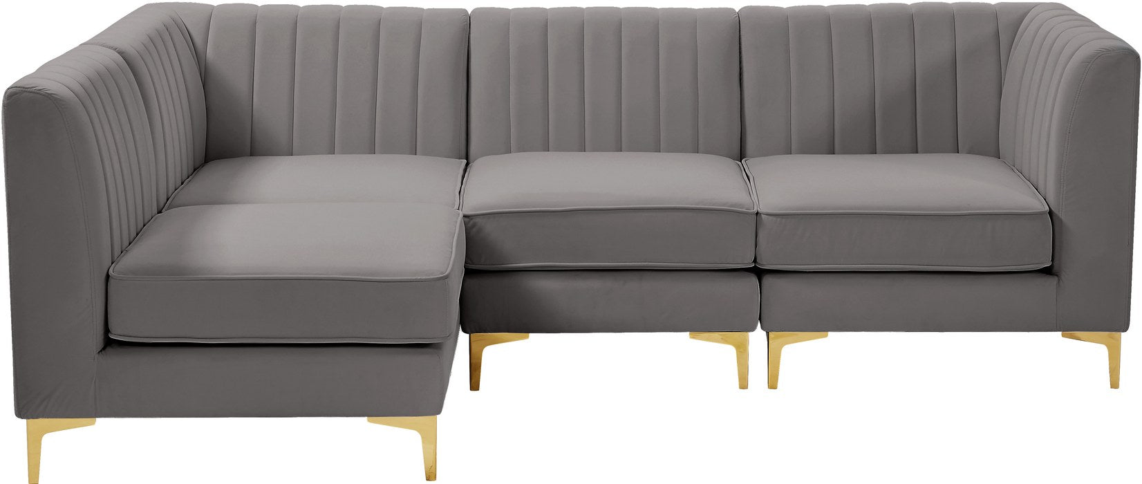 Meridian Furniture - Alina 91" Grey Velvet Upholstered 4pc. Sectional - 604Grey-Sec4A - GreatFurnitureDeal