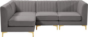 Meridian Furniture - Alina 91" Grey Velvet Upholstered 4pc. Sectional - 604Grey-Sec4A - GreatFurnitureDeal