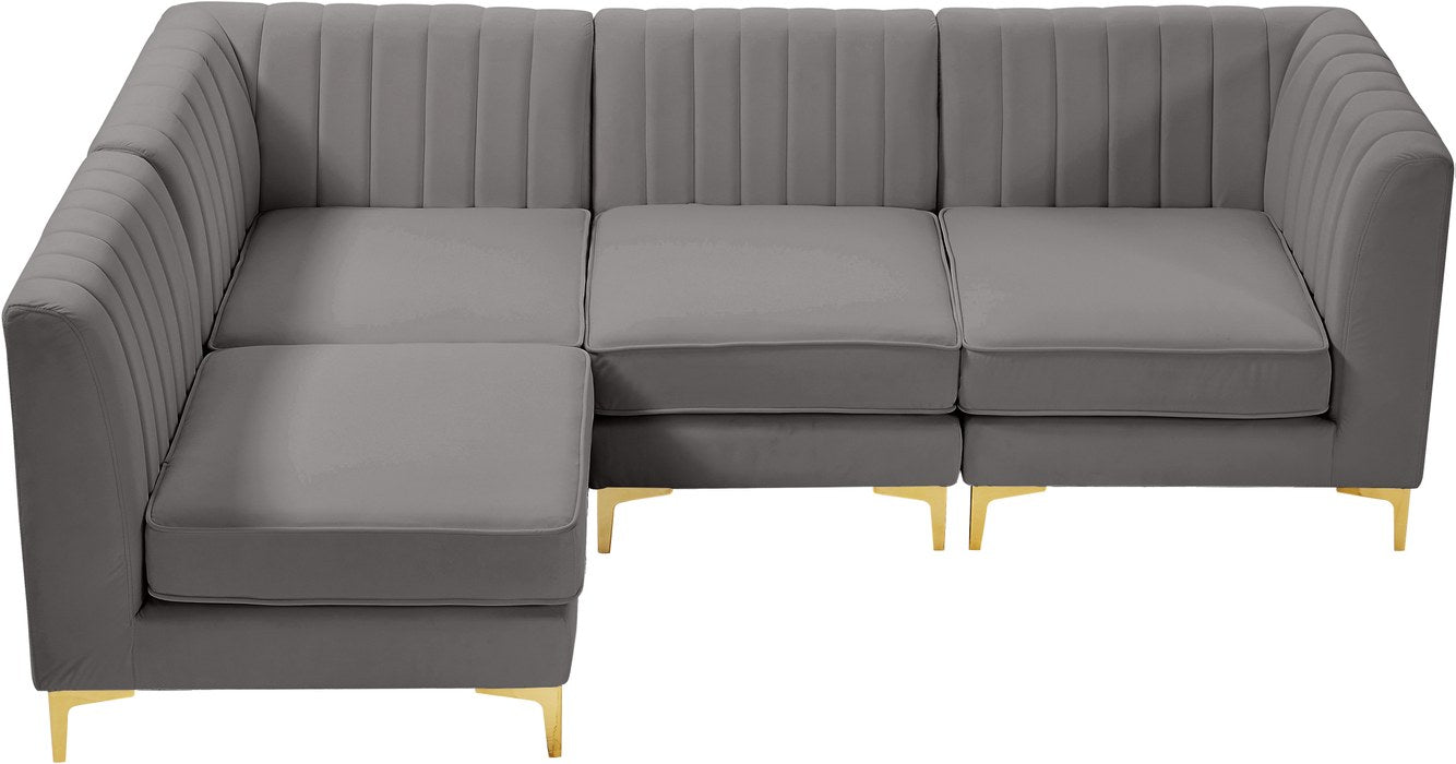 Meridian Furniture - Alina 91" Grey Velvet Upholstered 4pc. Sectional - 604Grey-Sec4A - GreatFurnitureDeal