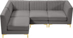 Meridian Furniture - Alina 91" Grey Velvet Upholstered 4pc. Sectional - 604Grey-Sec4A - GreatFurnitureDeal