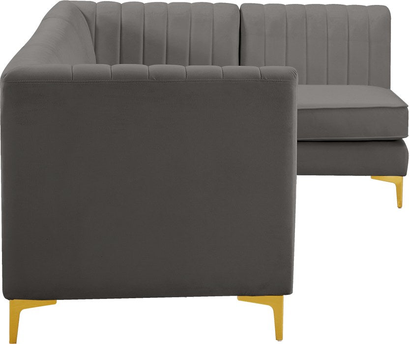 Meridian Furniture - Alina 116.5" Grey Velvet Upholstered 5pc. Sectional - 604Grey-Sec5B - GreatFurnitureDeal