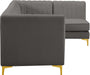 Meridian Furniture - Alina 116.5" Grey Velvet Upholstered 5pc. Sectional - 604Grey-Sec5B - GreatFurnitureDeal