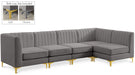 Meridian Furniture - Alina 116.5" Grey Velvet Upholstered 5pc. Sectional - 604Grey-Sec5B - GreatFurnitureDeal