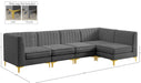 Meridian Furniture - Alina 116.5" Grey Velvet Upholstered 5pc. Sectional - 604Grey-Sec5B - GreatFurnitureDeal