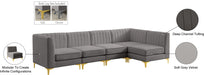 Meridian Furniture - Alina 116.5" Grey Velvet Upholstered 5pc. Sectional - 604Grey-Sec5B - GreatFurnitureDeal