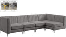 Meridian Furniture - Alina 116.5" Grey Velvet Upholstered 5pc. Sectional - 604Grey-Sec5B - GreatFurnitureDeal