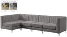 Meridian Furniture - Alina 116.5" Grey Velvet Upholstered 5pc. Sectional - 604Grey-Sec5B - GreatFurnitureDeal