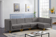 Meridian Furniture - Alina 116.5" Grey Velvet Upholstered 5pc. Sectional - 604Grey-Sec5B - GreatFurnitureDeal