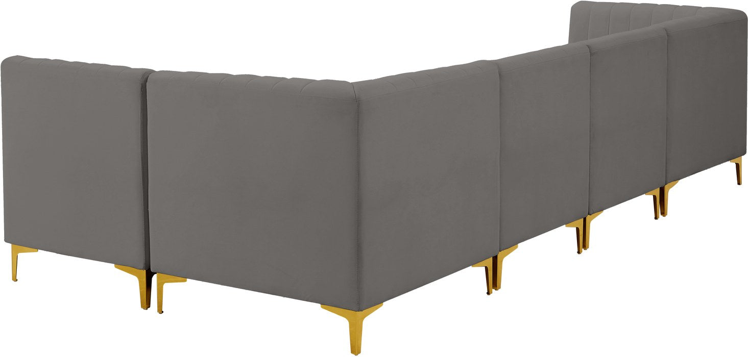 Meridian Furniture - Alina 116.5" Grey Velvet Upholstered 5pc. Sectional - 604Grey-Sec5B - GreatFurnitureDeal