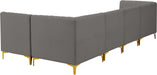 Meridian Furniture - Alina 116.5" Grey Velvet Upholstered 5pc. Sectional - 604Grey-Sec5B - GreatFurnitureDeal