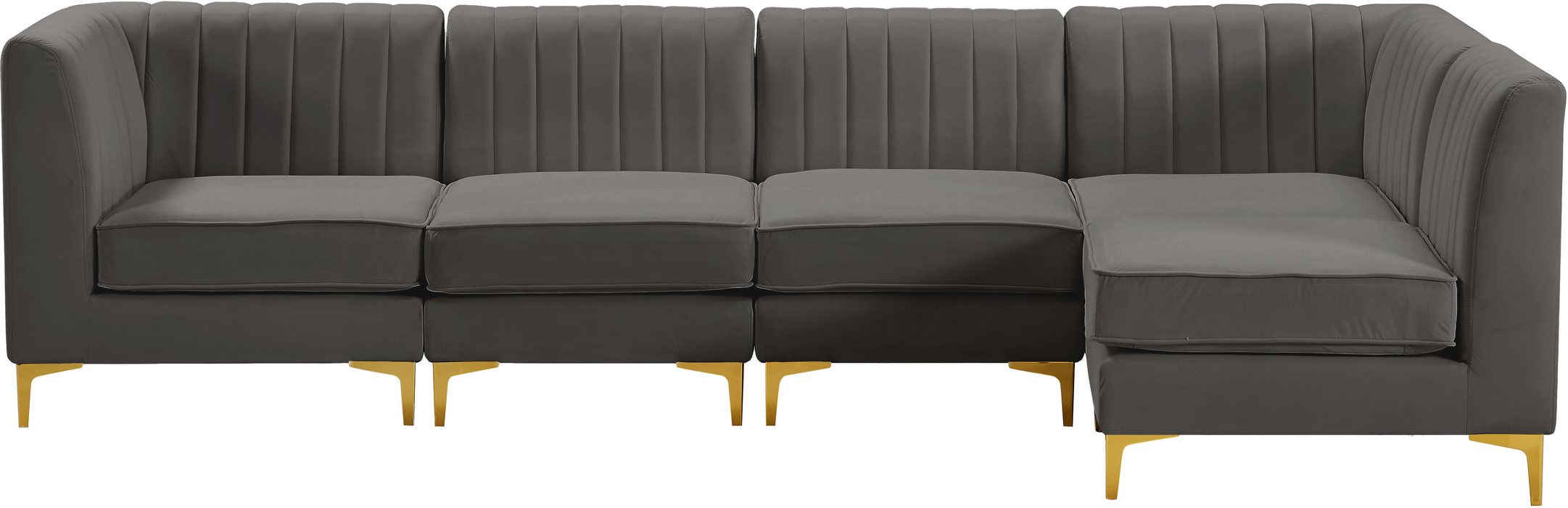 Meridian Furniture - Alina 116.5" Grey Velvet Upholstered 5pc. Sectional - 604Grey-Sec5B - GreatFurnitureDeal