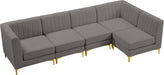 Meridian Furniture - Alina 116.5" Grey Velvet Upholstered 5pc. Sectional - 604Grey-Sec5B - GreatFurnitureDeal