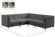 Meridian Furniture - Alina 91" Grey Velvet Upholstered 5pc. Sectional - 604Grey-Sec5C - GreatFurnitureDeal