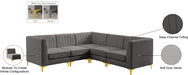 Meridian Furniture - Alina 91" Grey Velvet Upholstered 5pc. Sectional - 604Grey-Sec5C - GreatFurnitureDeal
