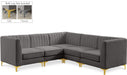 Meridian Furniture - Alina 91" Grey Velvet Upholstered 5pc. Sectional - 604Grey-Sec5C - GreatFurnitureDeal
