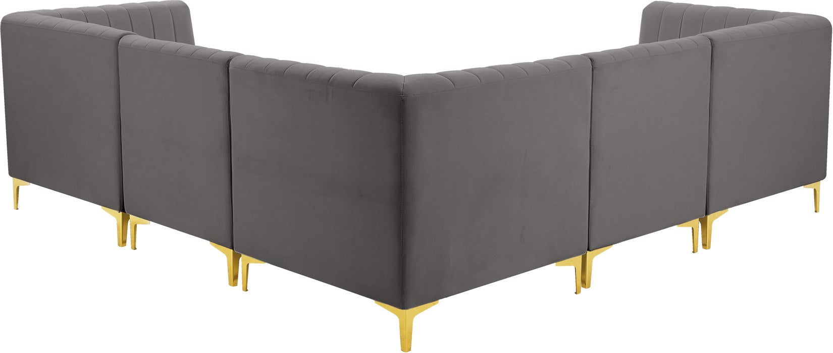 Meridian Furniture - Alina 91" Grey Velvet Upholstered 5pc. Sectional - 604Grey-Sec5C - GreatFurnitureDeal