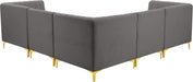Meridian Furniture - Alina 91" Grey Velvet Upholstered 5pc. Sectional - 604Grey-Sec5C - GreatFurnitureDeal