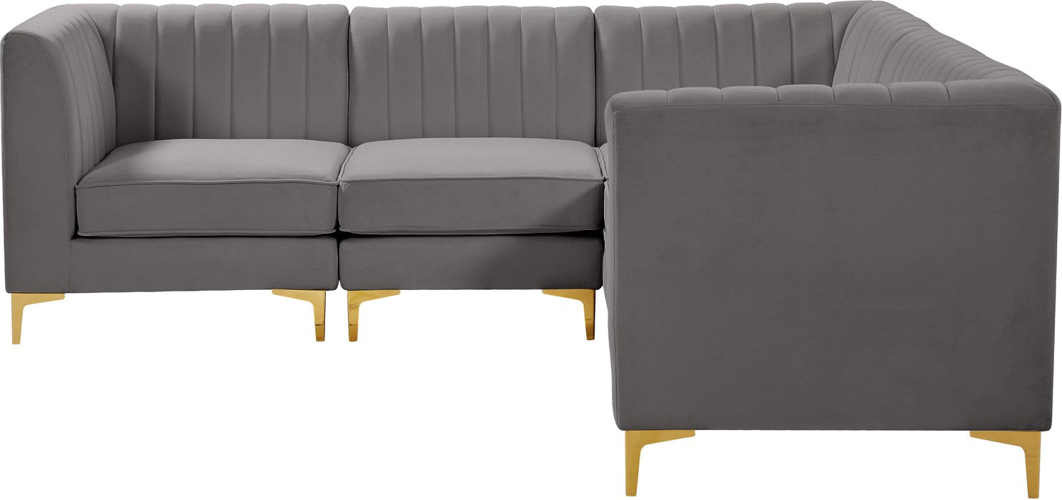 Meridian Furniture - Alina 91" Grey Velvet Upholstered 5pc. Sectional - 604Grey-Sec5C - GreatFurnitureDeal