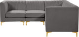 Meridian Furniture - Alina 91" Grey Velvet Upholstered 5pc. Sectional - 604Grey-Sec5C - GreatFurnitureDeal