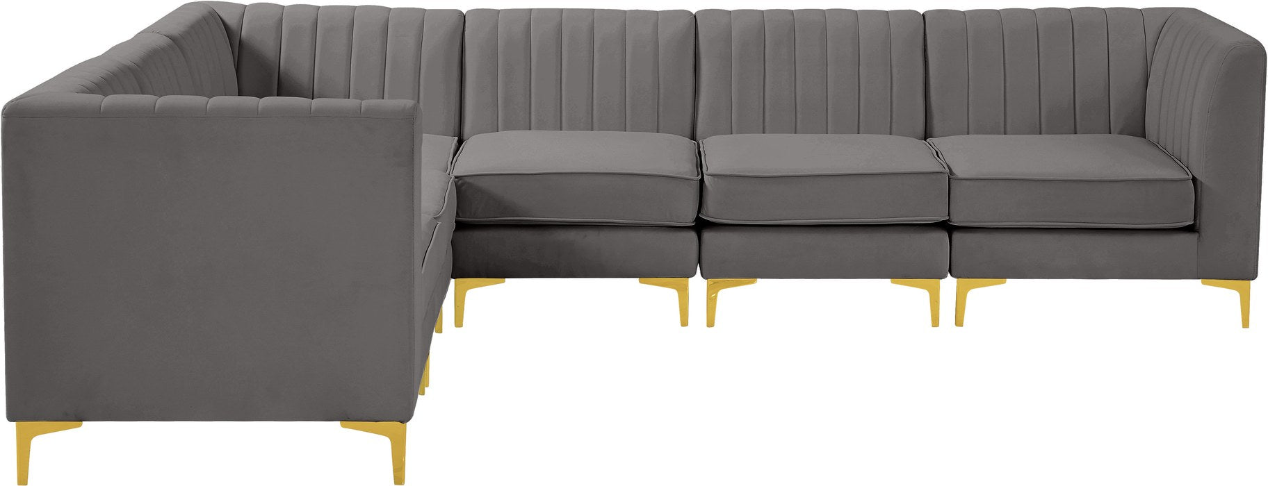 Meridian Furniture - Alina 116.5" Grey Velvet Upholstered 6pc. Sectional - 604Grey-Sec6A - GreatFurnitureDeal
