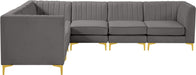 Meridian Furniture - Alina 116.5" Grey Velvet Upholstered 6pc. Sectional - 604Grey-Sec6A - GreatFurnitureDeal