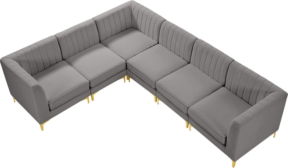 Meridian Furniture - Alina 116.5" Grey Velvet Upholstered 6pc. Sectional - 604Grey-Sec6A - GreatFurnitureDeal