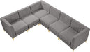 Meridian Furniture - Alina 116.5" Grey Velvet Upholstered 6pc. Sectional - 604Grey-Sec6A - GreatFurnitureDeal