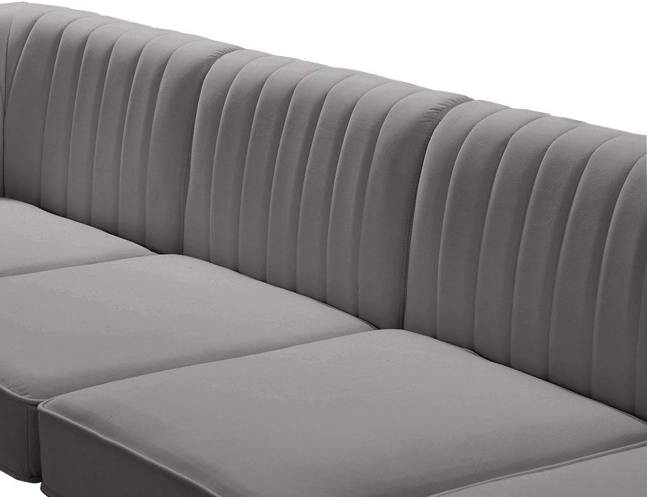 Meridian Furniture - Alina 116.5" Grey Velvet Upholstered 6pc. Sectional - 604Grey-Sec6A - GreatFurnitureDeal