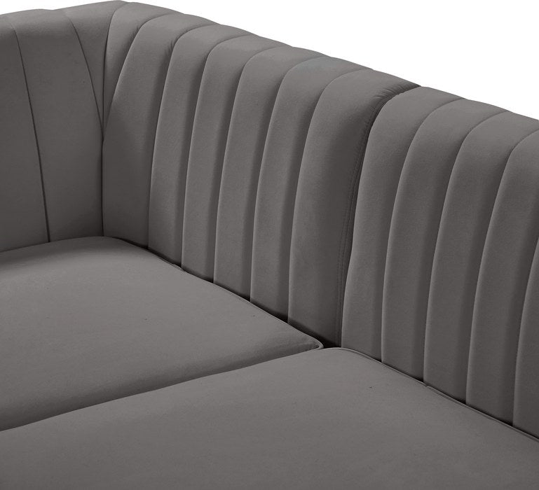 Meridian Furniture - Alina 116.5" Grey Velvet Upholstered 6pc. Sectional - 604Grey-Sec6A - GreatFurnitureDeal