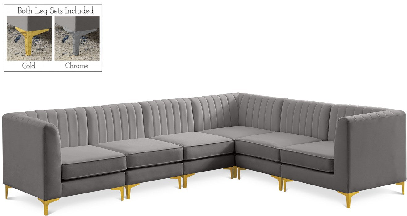 Meridian Furniture - Alina 116.5" Grey Velvet Upholstered 6pc. Sectional - 604Grey-Sec6A - GreatFurnitureDeal