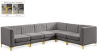Meridian Furniture - Alina 116.5" Grey Velvet Upholstered 6pc. Sectional - 604Grey-Sec6A - GreatFurnitureDeal
