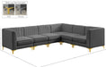 Meridian Furniture - Alina 116.5" Grey Velvet Upholstered 6pc. Sectional - 604Grey-Sec6A - GreatFurnitureDeal
