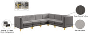 Meridian Furniture - Alina 116.5" Grey Velvet Upholstered 6pc. Sectional - 604Grey-Sec6A - GreatFurnitureDeal