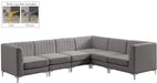 Meridian Furniture - Alina 116.5" Grey Velvet Upholstered 6pc. Sectional - 604Grey-Sec6A - GreatFurnitureDeal