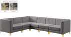 Meridian Furniture - Alina 116.5" Grey Velvet Upholstered 6pc. Sectional - 604Grey-Sec6A - GreatFurnitureDeal